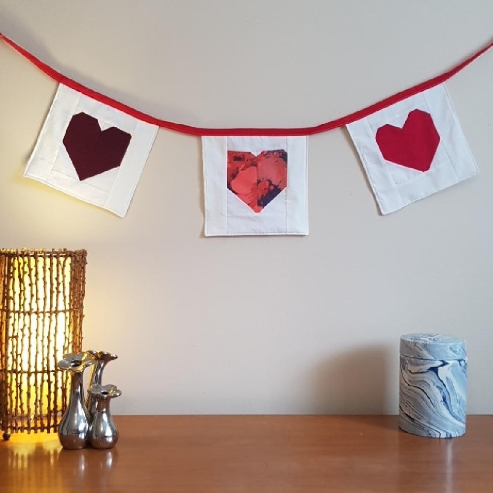 Handmade Patchwork Heart Wall Banner | Textile Home Decor